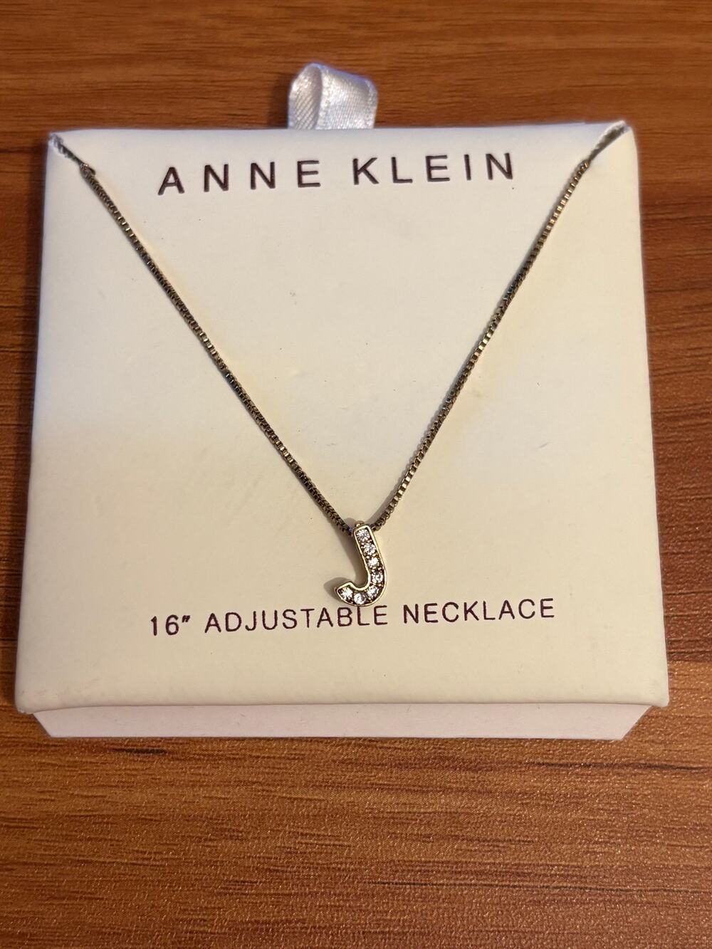 Anne Klein Gold Tone J Initial Necklace 16” Rhinestone Pendant